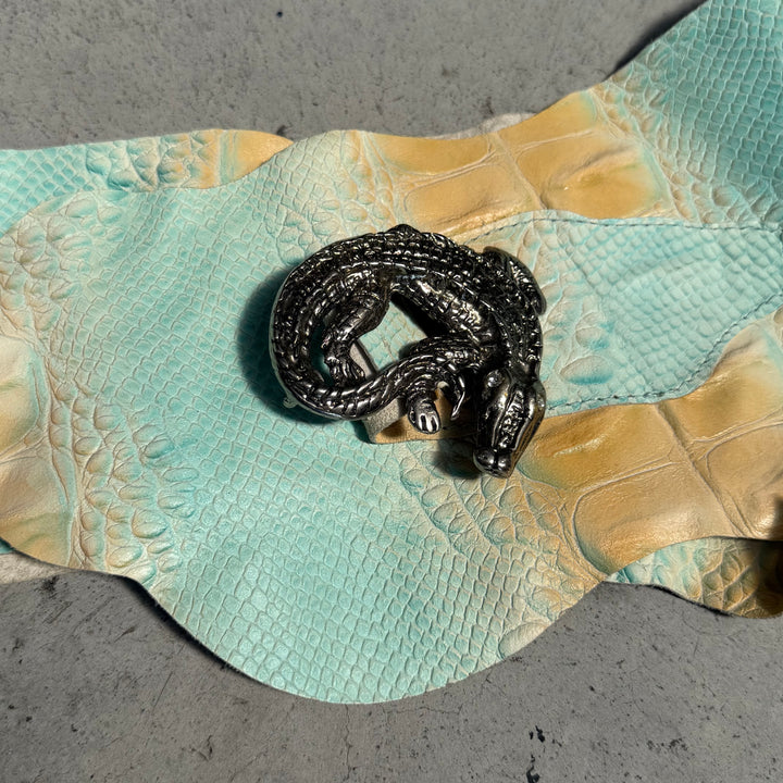 Vintage embossed leather statement belt