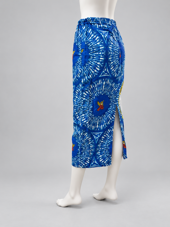 Religious icon print blue midi skirt