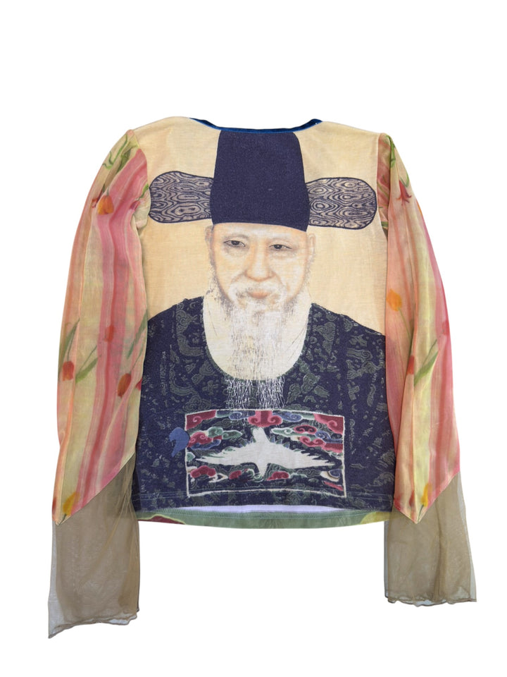 Vintage Korean portrait velour and mesh top