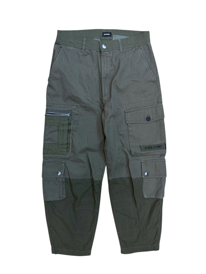 Diesel military multi-pocket cargo pants olive patchwork medium