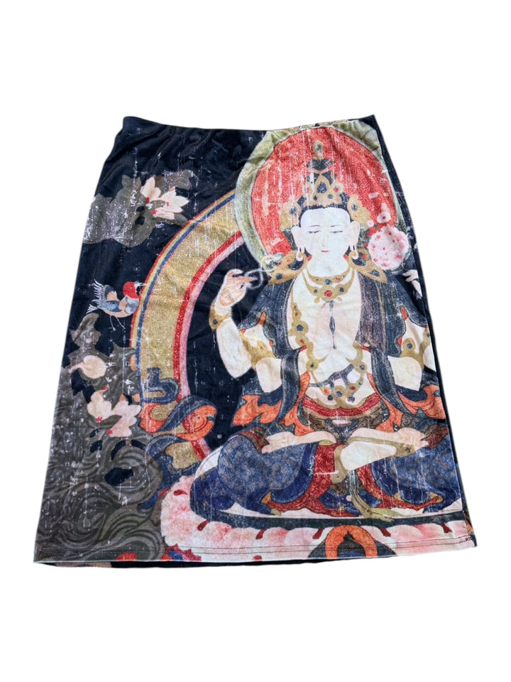 2000s velour Buddha print midi skirt extra large