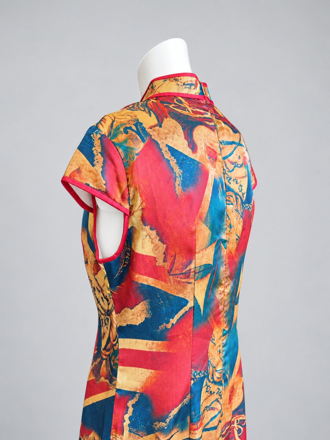 Vintage abstract-print qipao mini dress medium