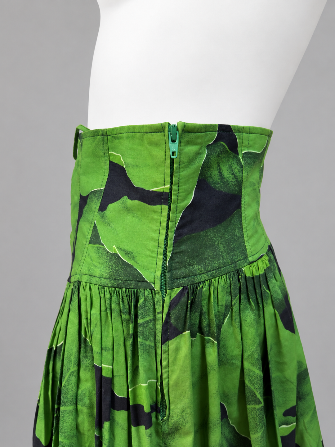 Kenzo Paris 1990s green leaf print corset maxi skirt
