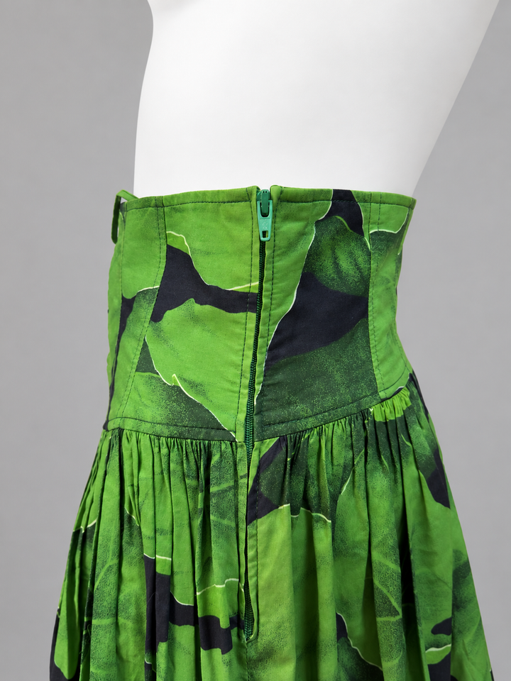 Kenzo Paris 1990s green leaf print corset maxi skirt