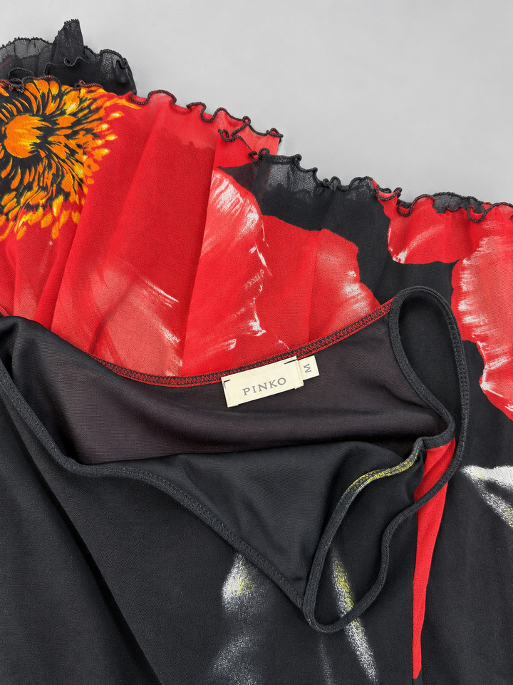 Pinko floral asymmetric mesh slip dress