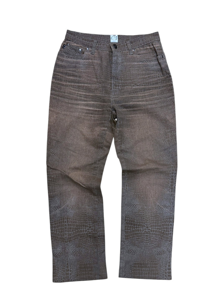 2000s Cavalli brown crocodile effect pants men’s s/m