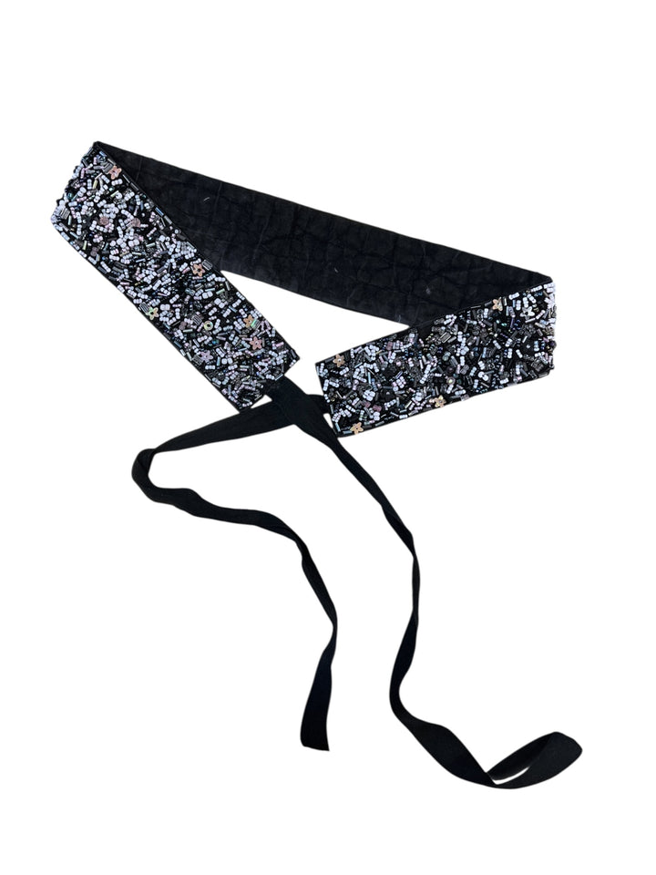 Hand-Beaded Tie Waist Belt with Floral Sequins