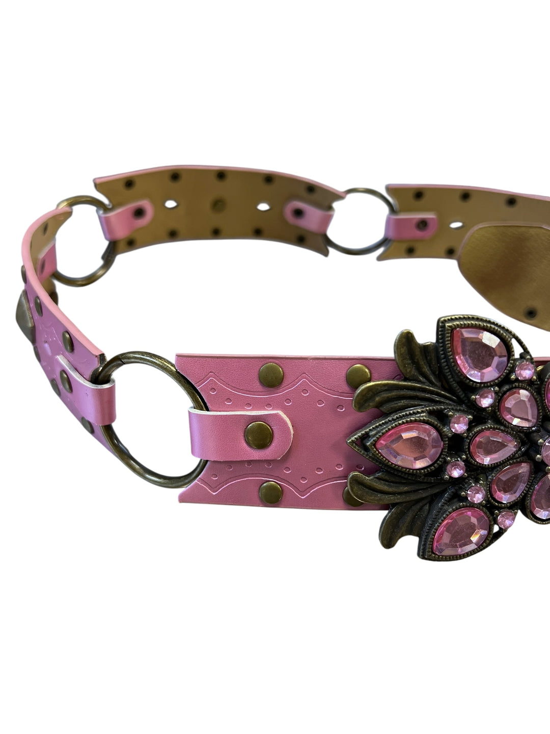 Vintage Pink Statement Belt with Jeweled Buckle