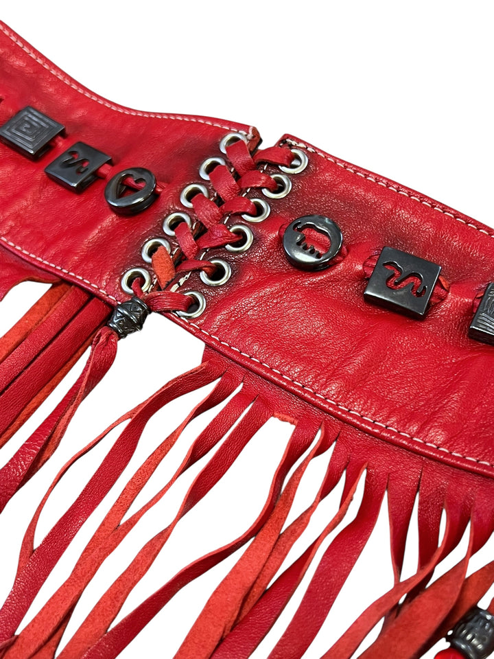 Vintage Red Leather Fringe Belt
