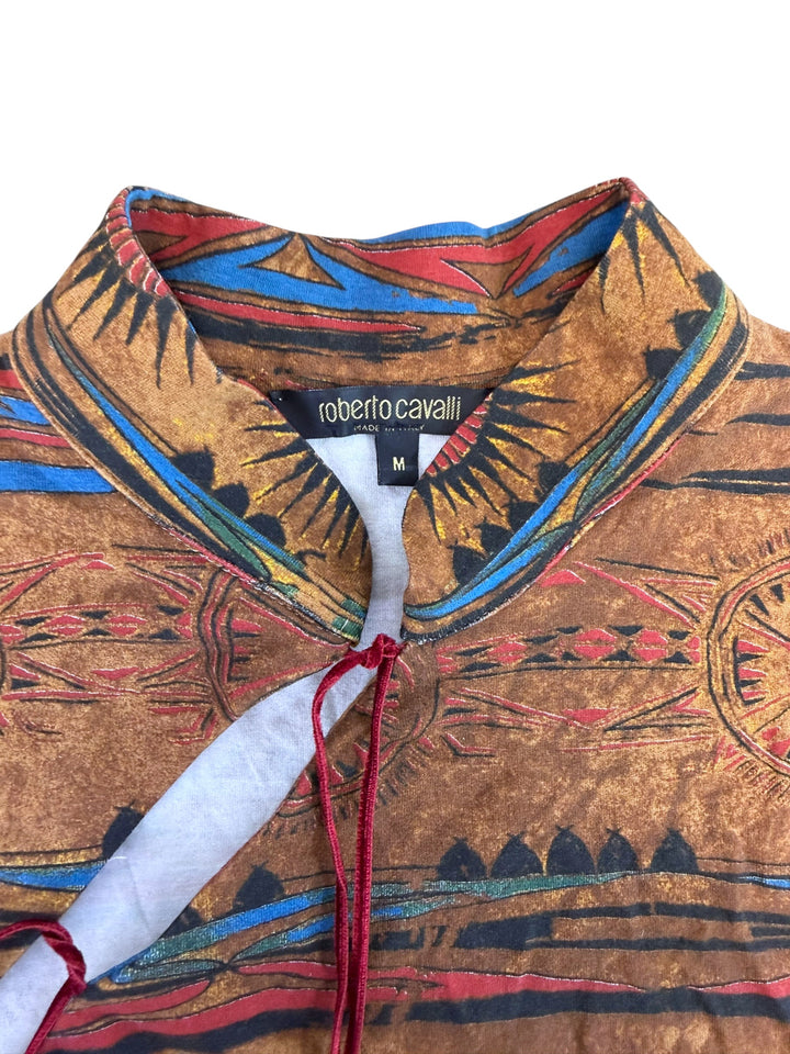 Roberto Cavalli desert print lace-up stretch top