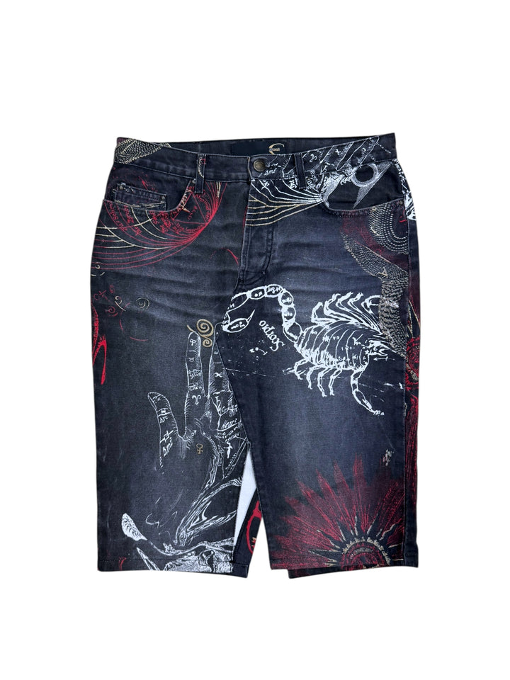 Roberto Cavalli 2000s Astrology Print Denim Skirt