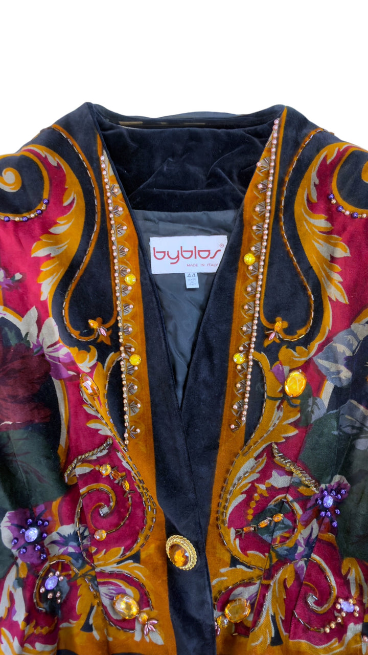 Byblos AW1988/89 vintage velvet embellished cropped jacket – 90s runway archive piece