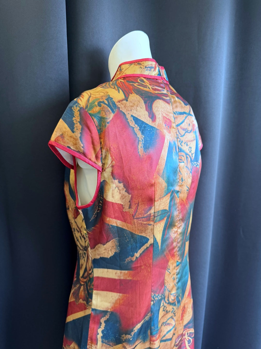 Vintage abstract-print qipao mini dress medium
