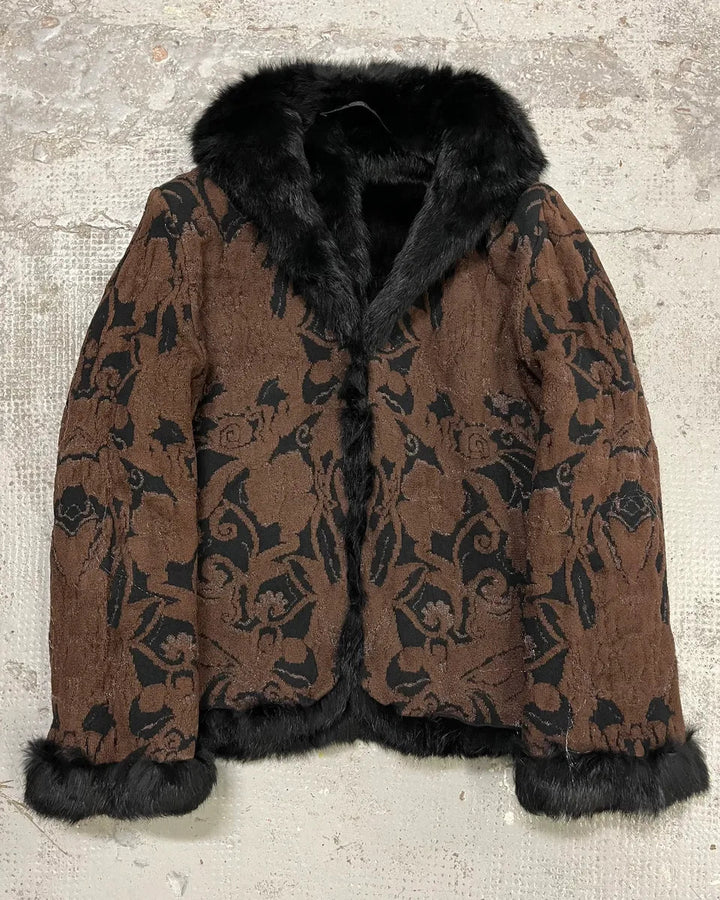 Roberto Cavalli 2000s reversible black fur puffer & ornament brown jacket