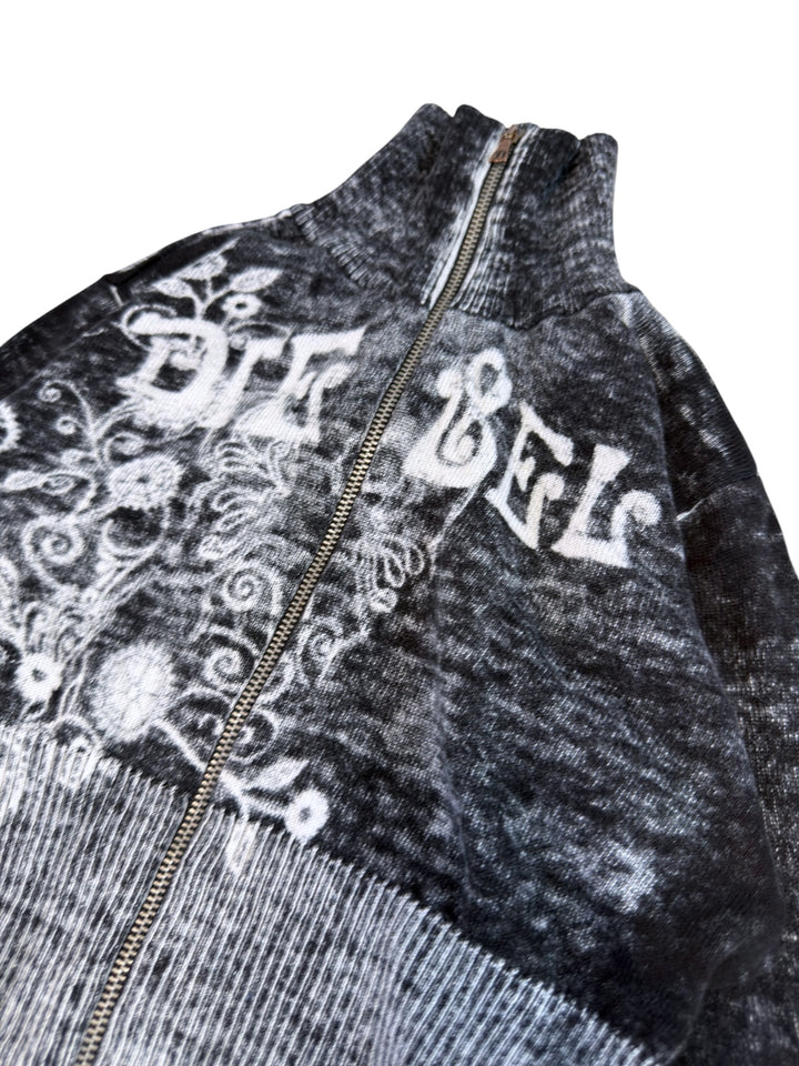 Diesel acid wash graphic zip-up knit
