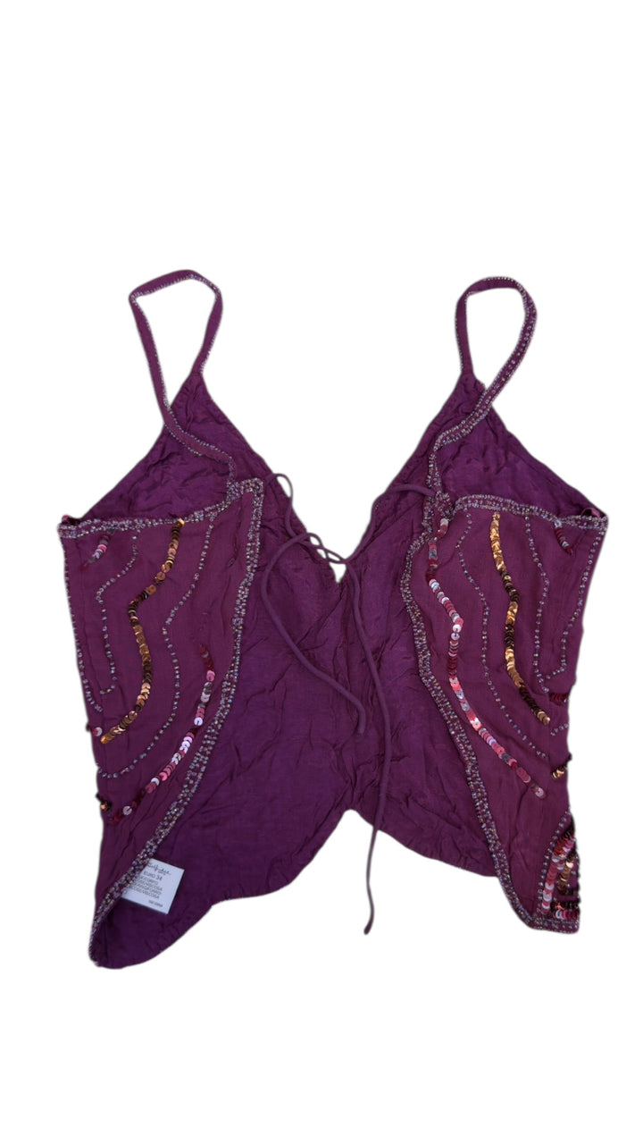 Vintage Y2K sequin beaded butterfly top purple