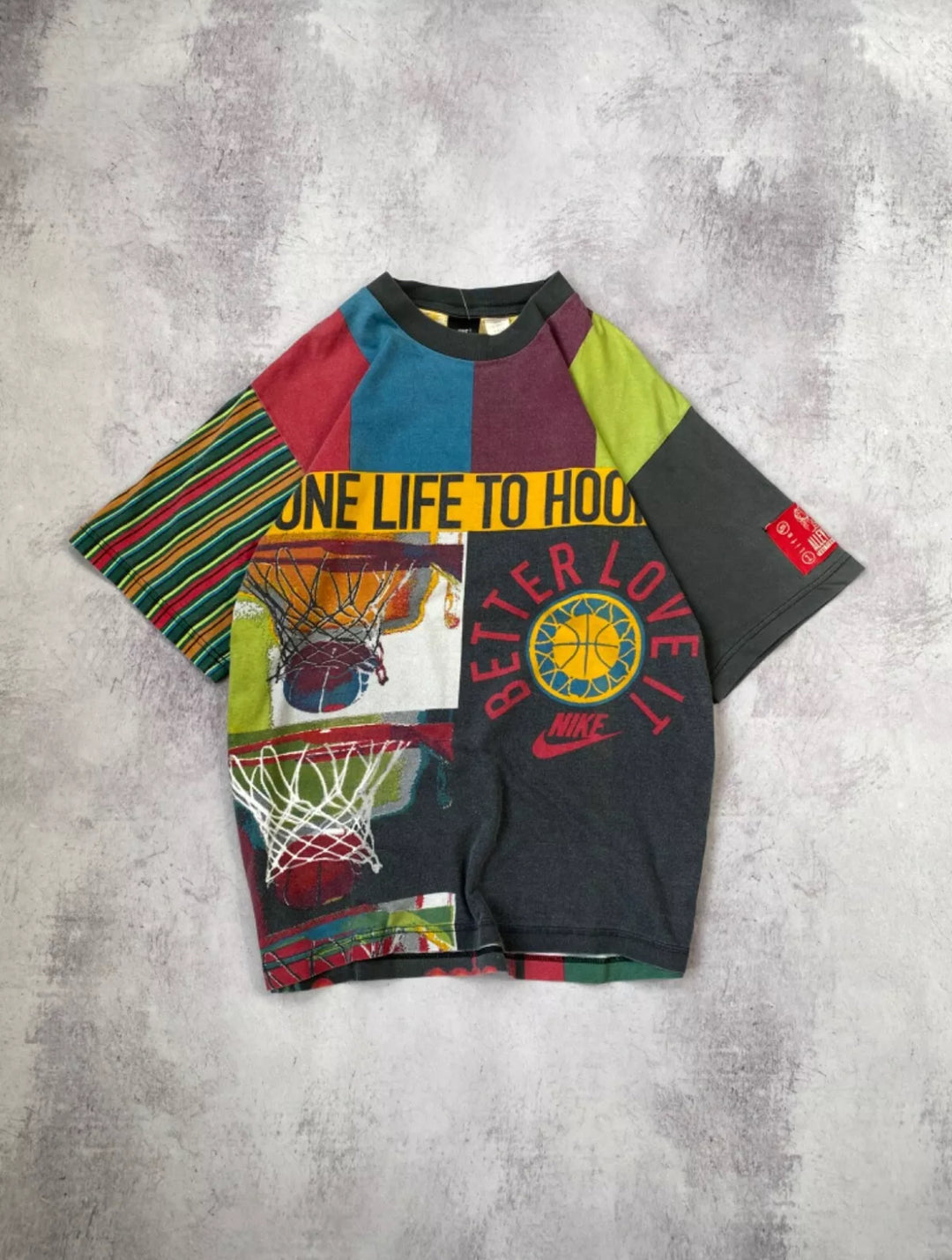 90s rare Nike One Life To Hoop Basketball NBA Alley Hoops Overprinted T-shirt Men’s large