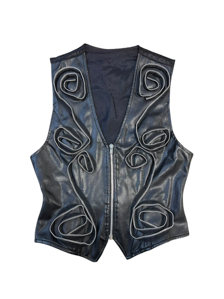 Vintage faux leather vest w/ zip details women’s S/M