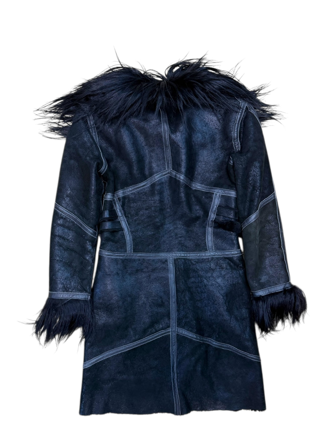 Vintage long shearling coat with dramatic fur trim extra small