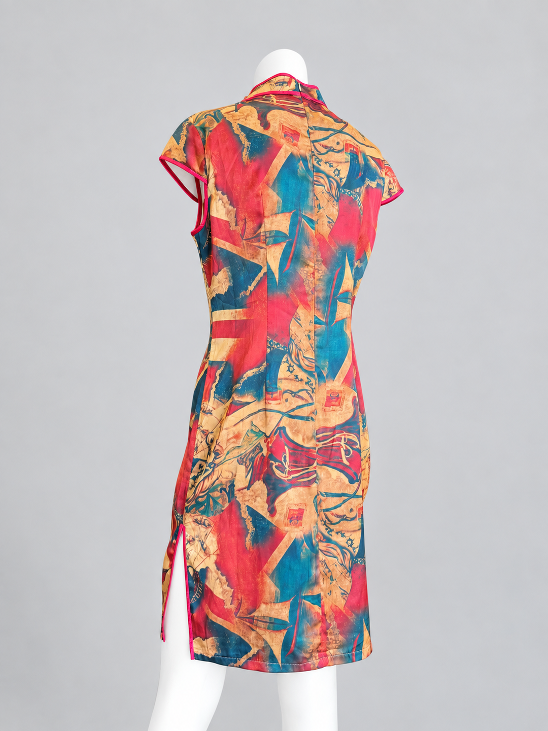Vintage abstract-print qipao mini dress medium