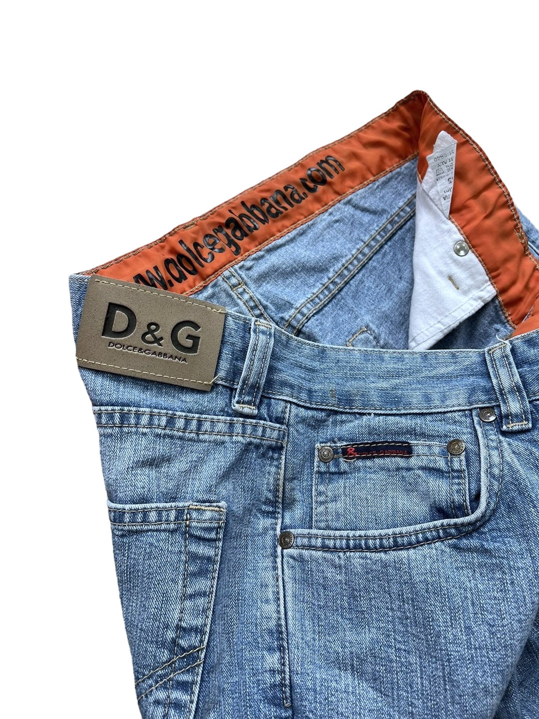 Dolce&Gabbana Statement Jeans – Orange Text Panels & Heavy Distressing – Y2K Era - Men's Large