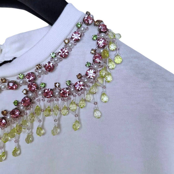 Miu miu crystal embellished collar t-shirt