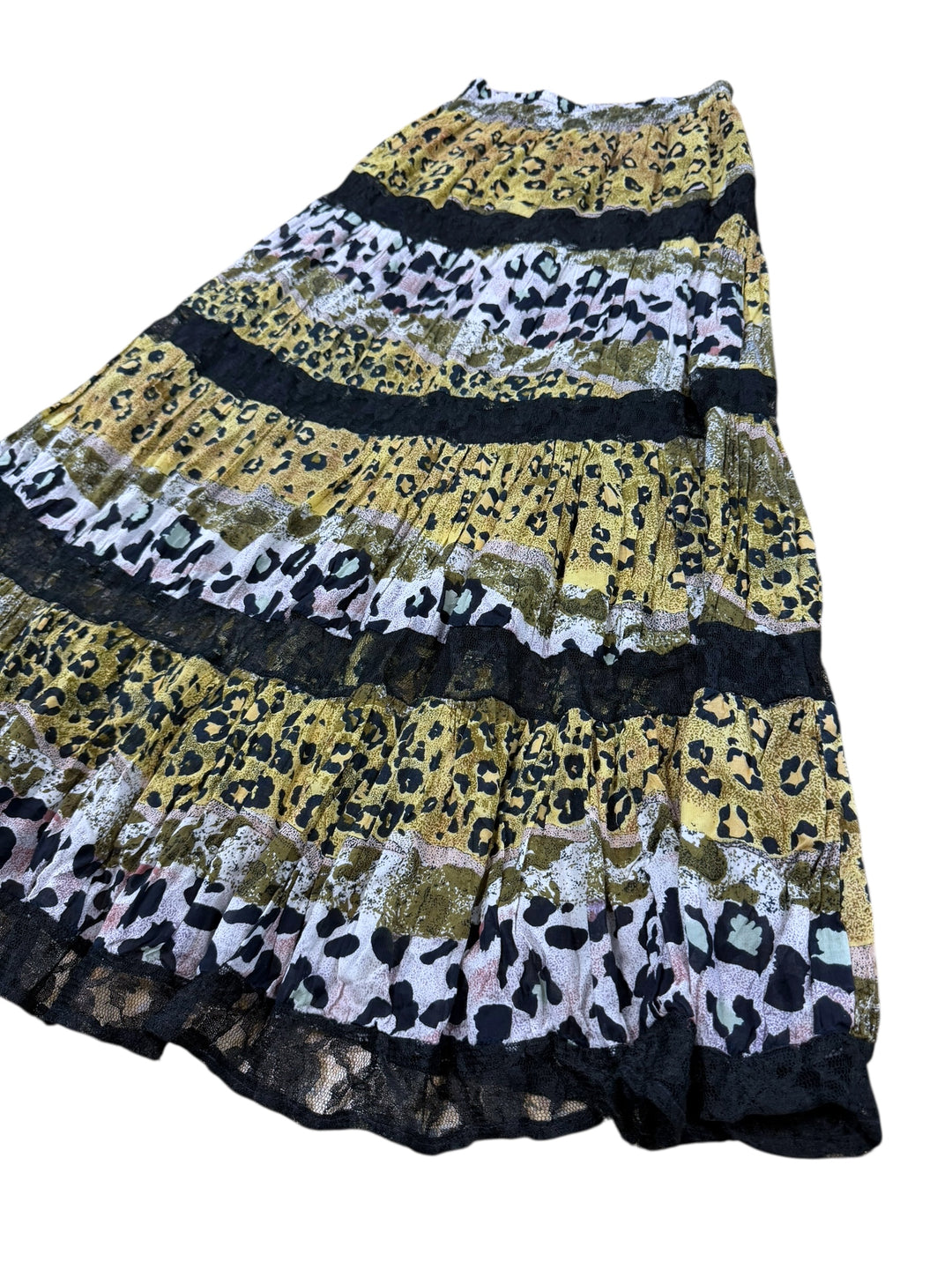 Vintage layered animal print maxi skirt