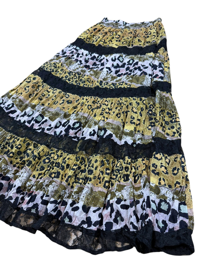Vintage layered animal print maxi skirt