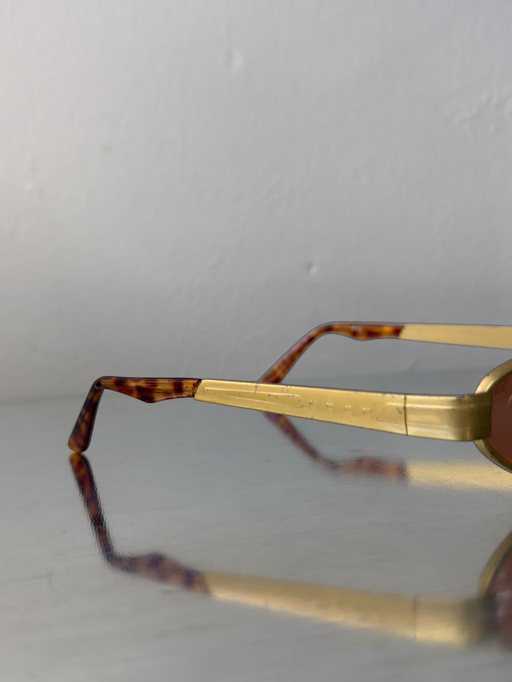 Vintage gold oval sunglasses brown tint y2k minimal slim frame