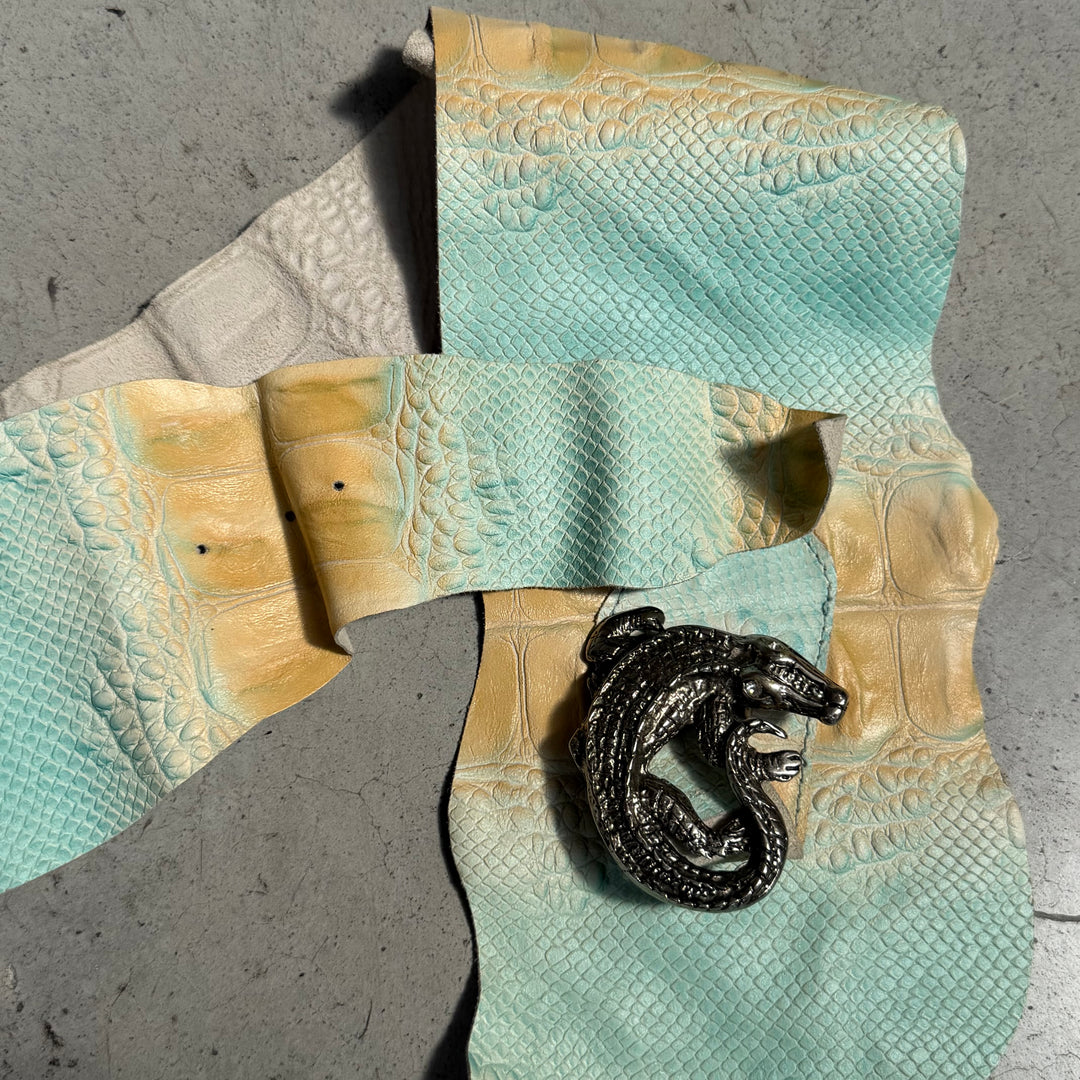 Vintage embossed leather statement belt