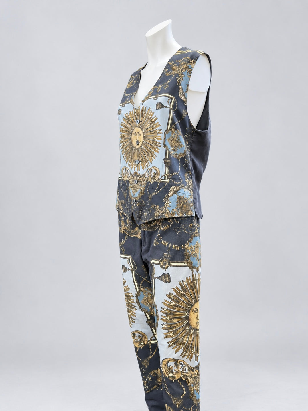 Dolce&Gabbana Baroque Zodiac Sun Silk Vest & Pants Set Medium