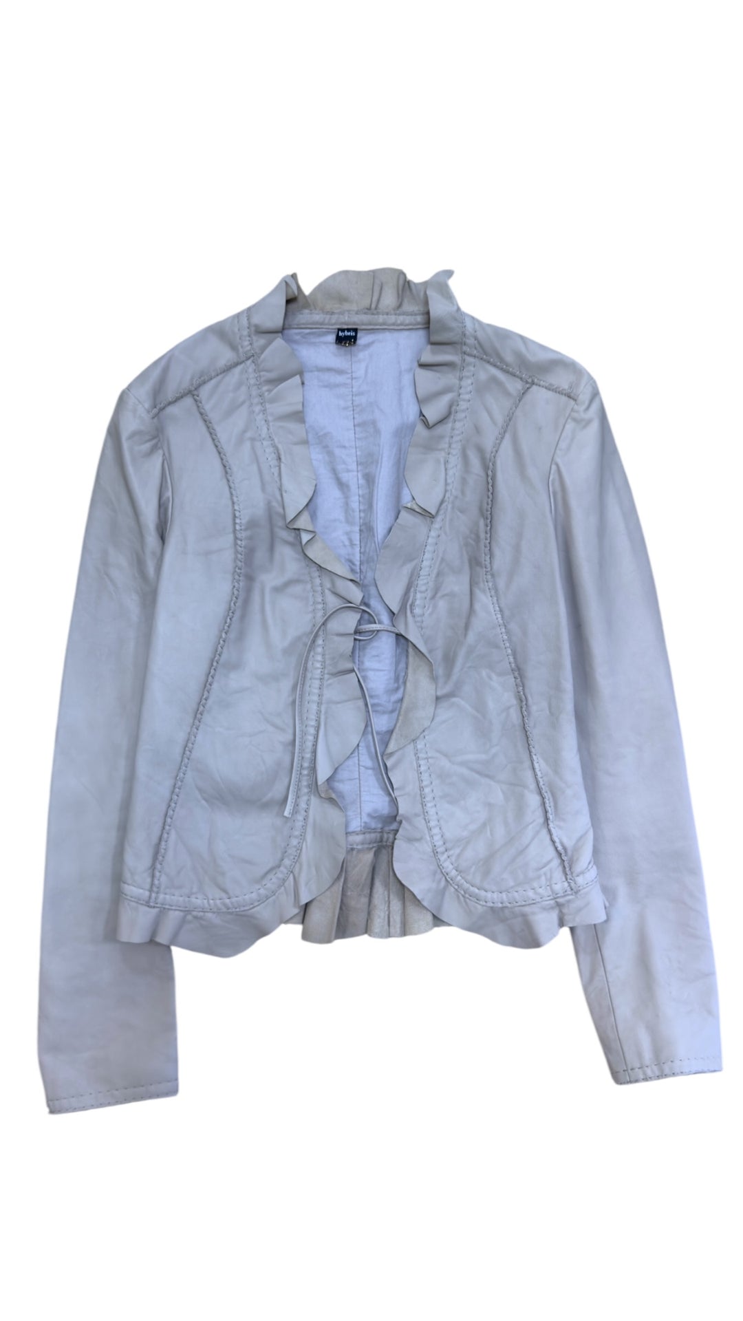 Hybris ruffle leather jacket beige