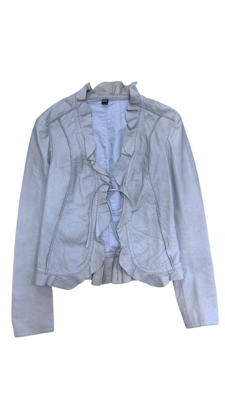 Hybris ruffle leather jacket beige
