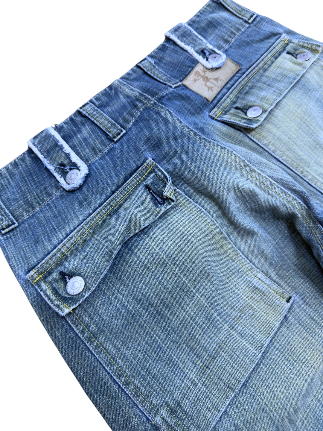 2000s faded blue denim cargo culotte shorts