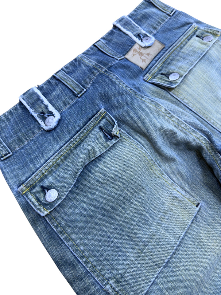 2000s faded blue denim cargo culotte shorts