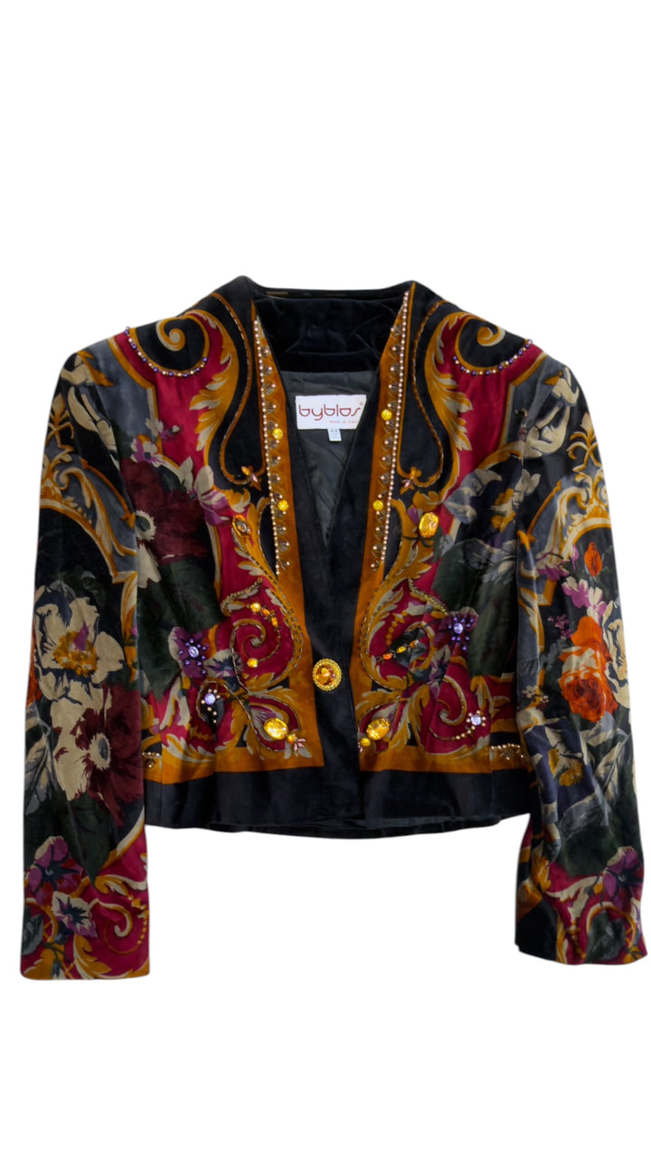 Byblos AW1988/89 vintage velvet embellished cropped jacket – 90s runway archive piece
