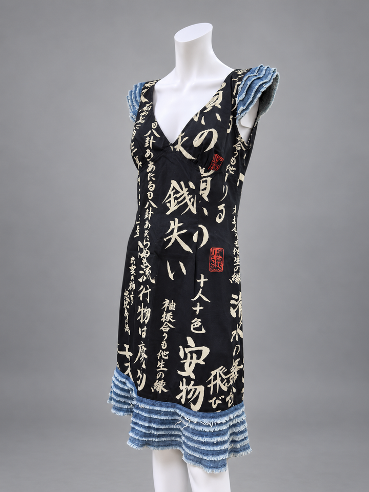 Moschino Jeans Japanese print denim trim dress