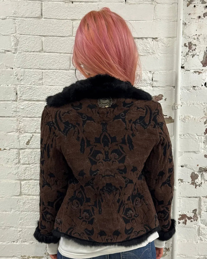 Roberto Cavalli 2000s reversible black fur puffer & ornament brown jacket