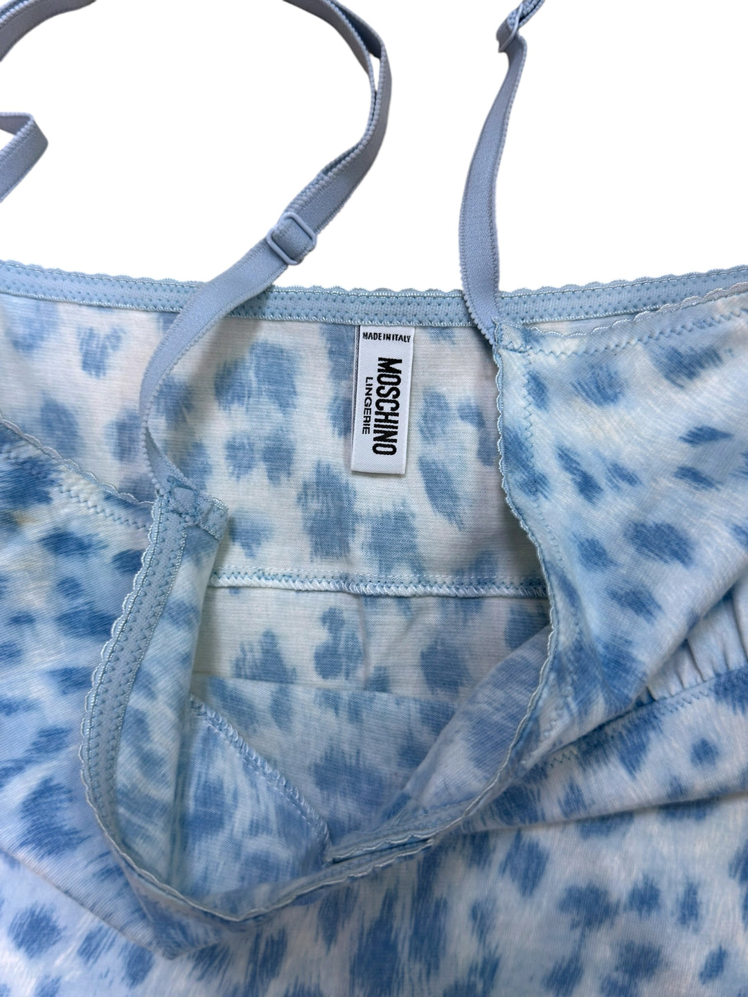 Moschino Lingerie blue leopard print slip dress