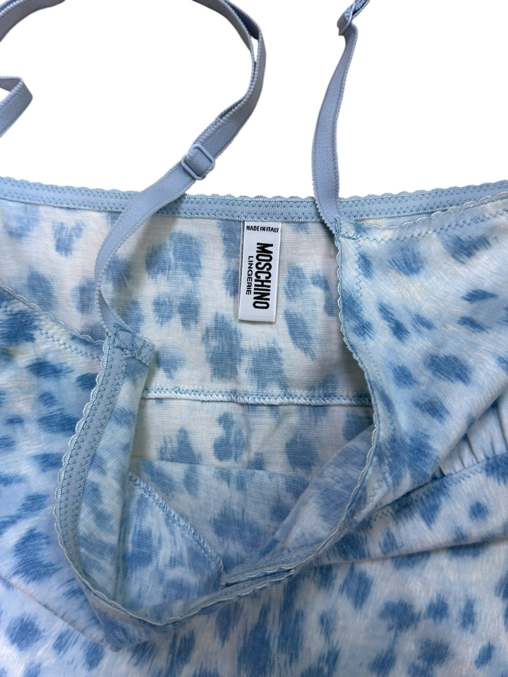 Moschino Lingerie blue leopard print slip dress