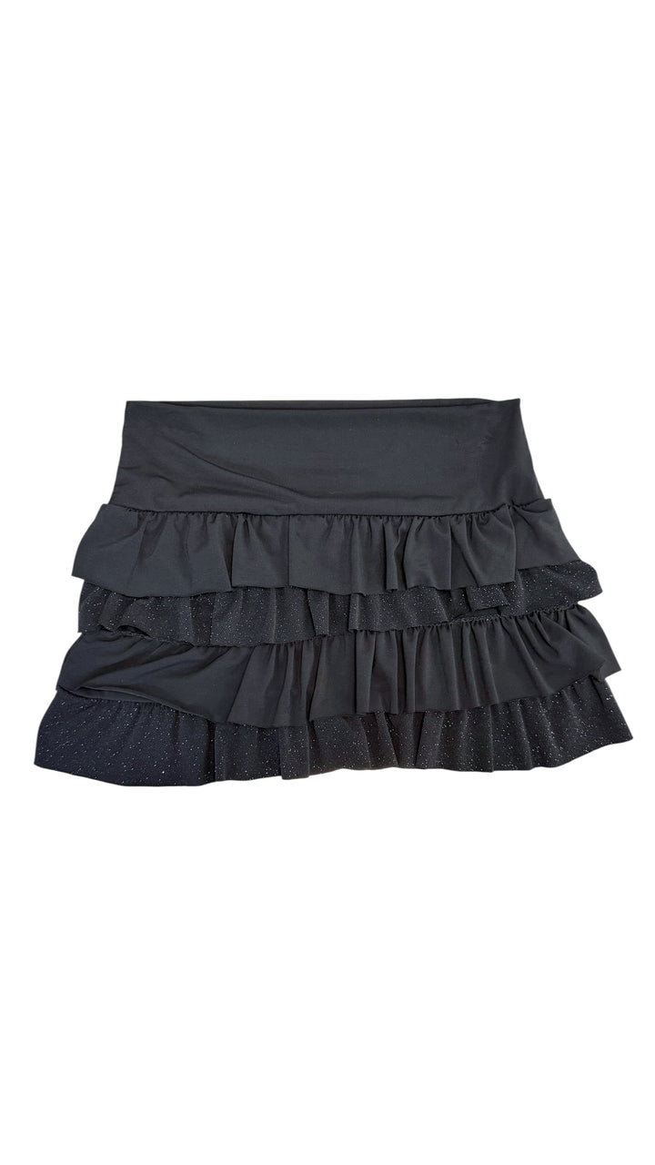 Vintage black ruffled mini skirt with subtle shimmer