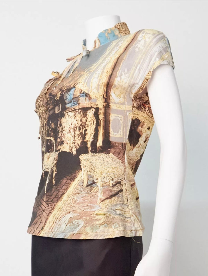 SS03 Roberto Cavalli baroque print lace top