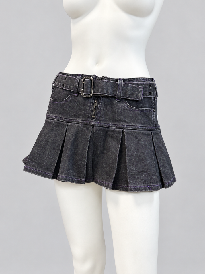 Fiorucci belted pleated denim mini skirt
