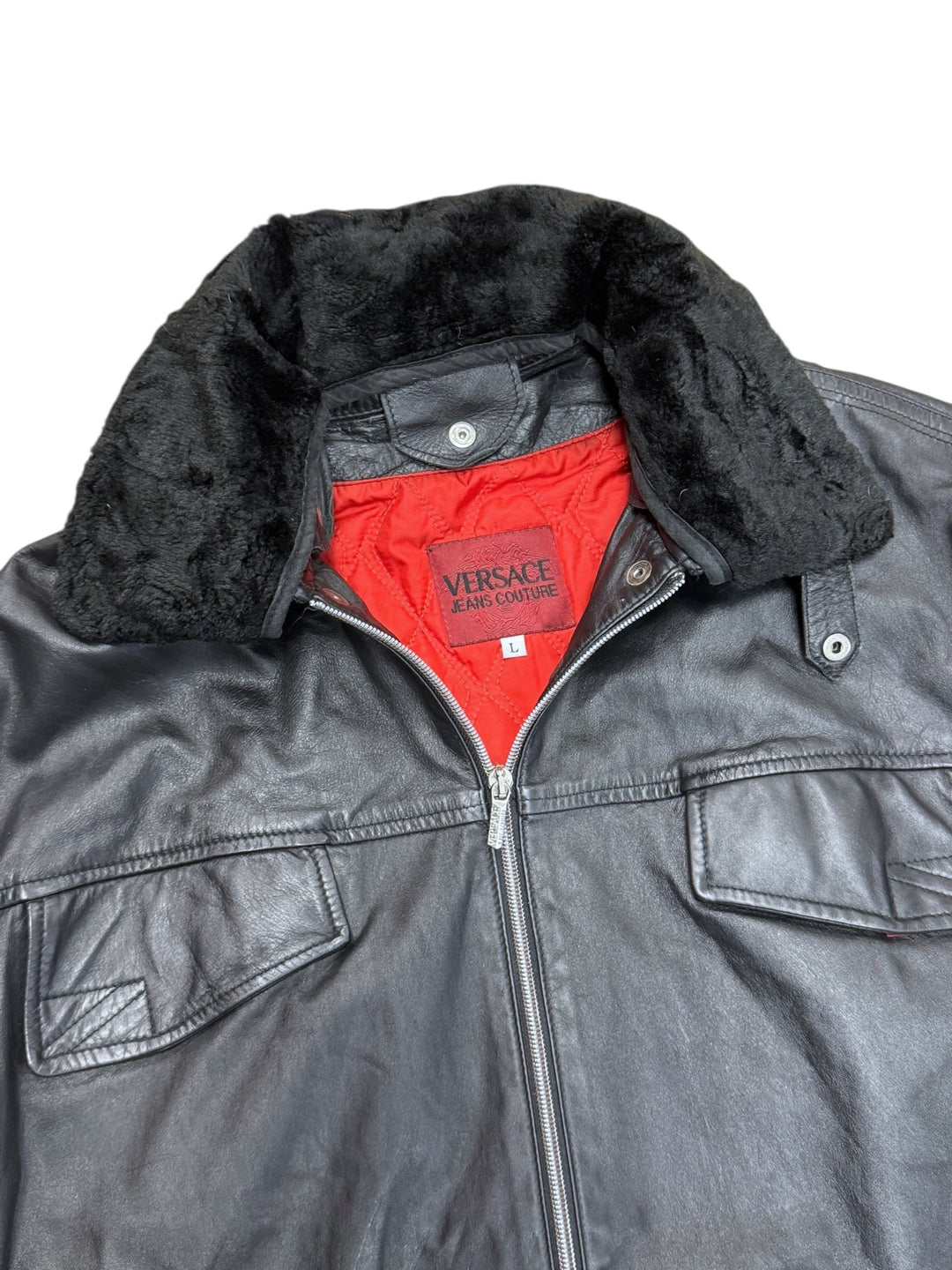 Versace Jeans Couture ‘Biker Utility’ black leather jacket men’s large