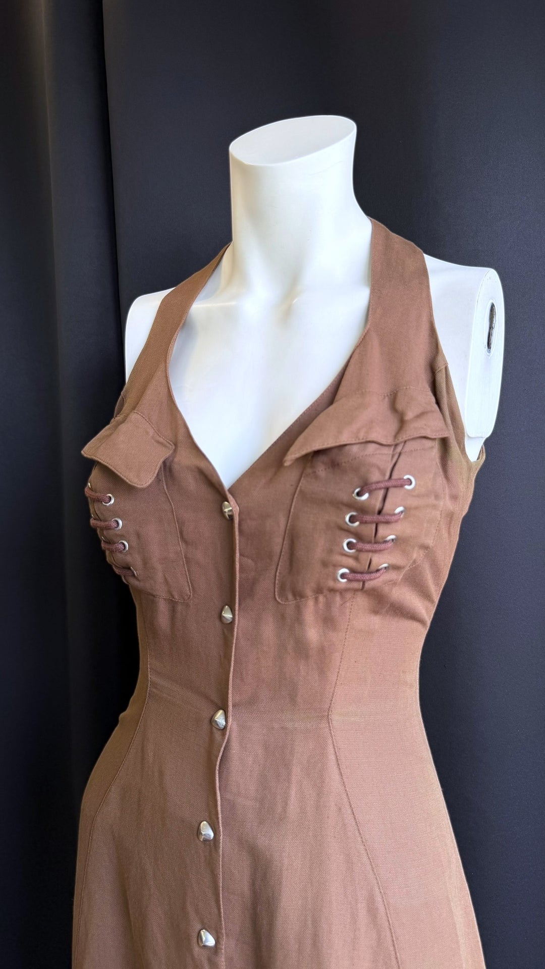 Thierry Mugler ACTIV archive corset detail linen blend maxi dress