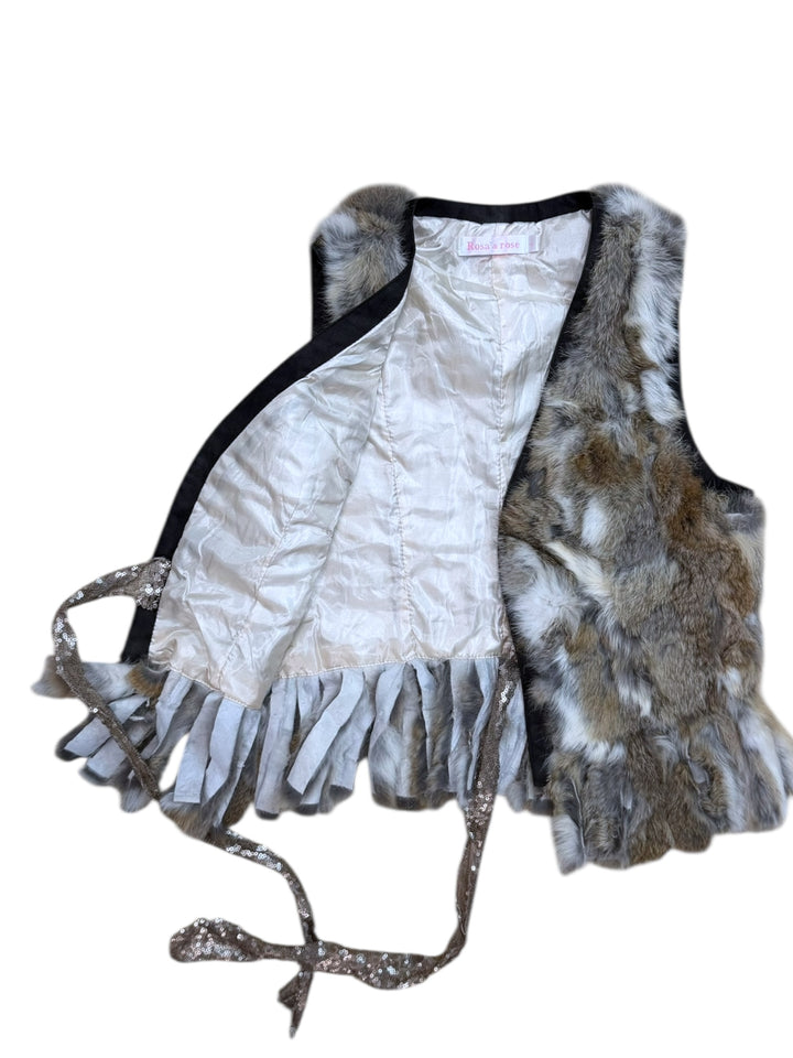 Vintage rabbit fur tie vest xs-m