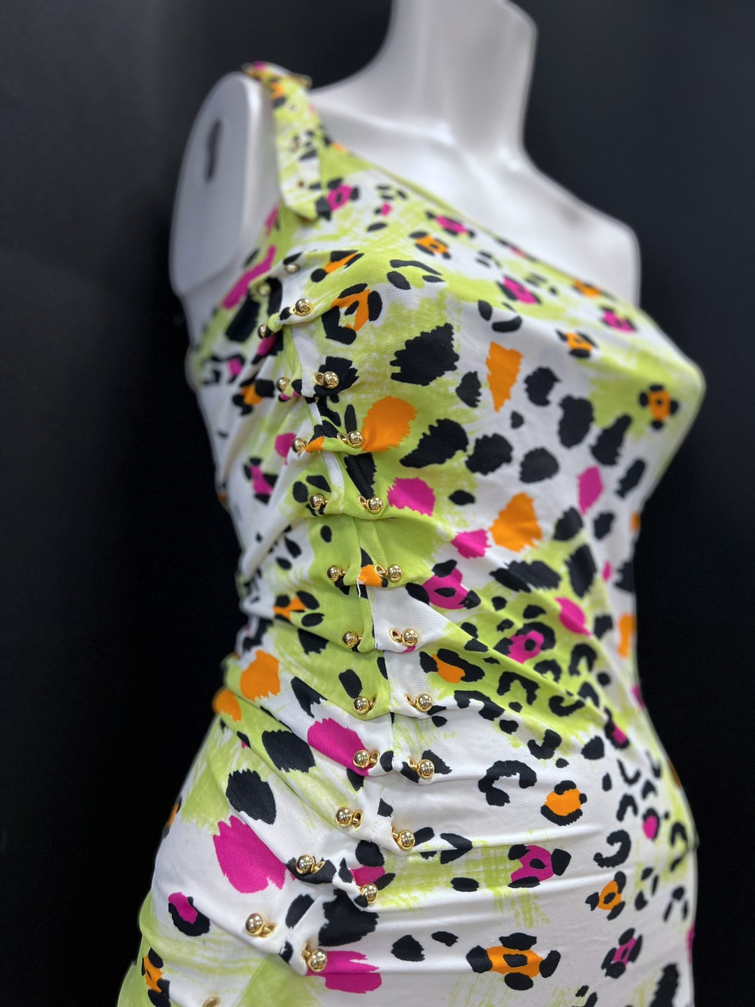Roccobarocco One-Shoulder Leopard Print Dress S-M