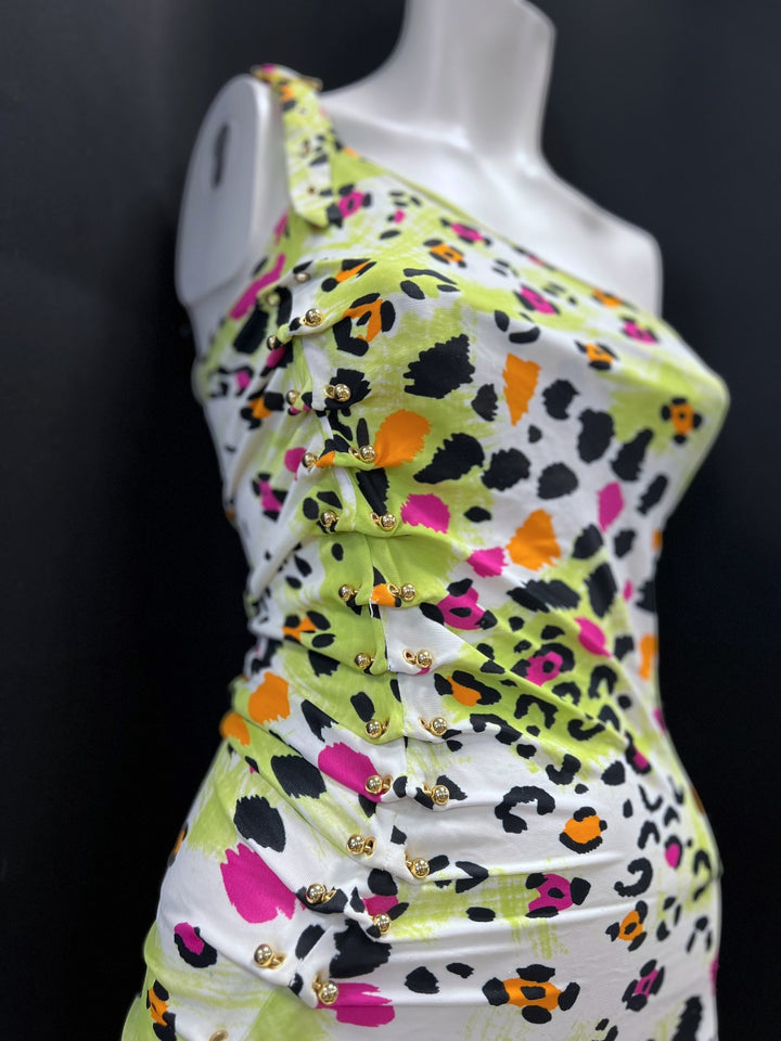 Roccobarocco One-Shoulder Leopard Print Dress S-M