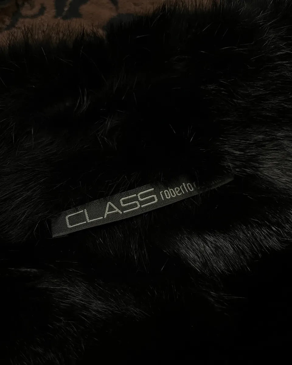 Roberto Cavalli 2000s reversible black fur puffer & ornament brown jacket