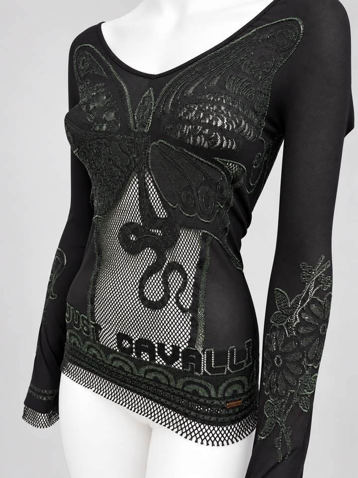 Just Cavalli butterfly mesh long sleeve top